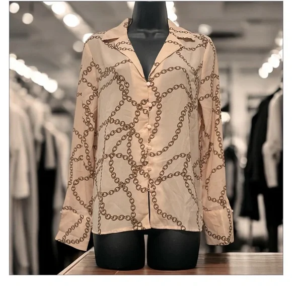 NWT Worthington Peach Chain Print Button Down Shirt SMALL - Picture 3 of 7